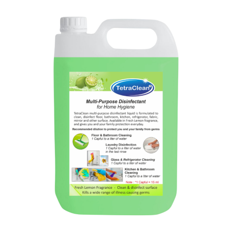 TetraClean Multi-Purpose Disinfectant – Fresh Lemon Fragrance | Surface Cleaner, Sanitizer & Deodorizer for Home