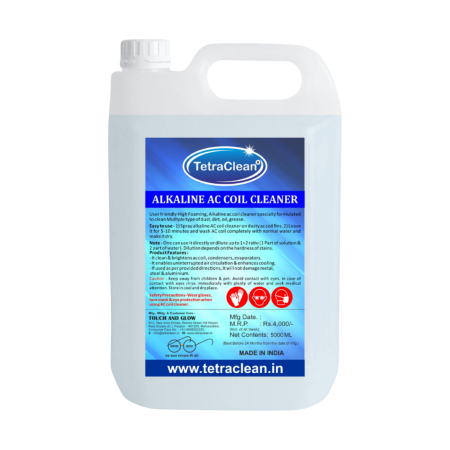 TetraClean Alkaline AC Coil Cleaner 5 Litre | Self-Foaming Coil Cleaning Solution for Air Conditioner Coils, Condensers & Evaporators | Safe on Metals | Industrial Grade Coil Cleaner Blue